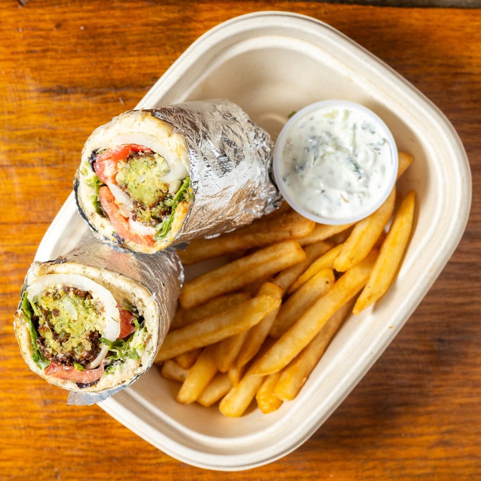 Falafel wrap with fries