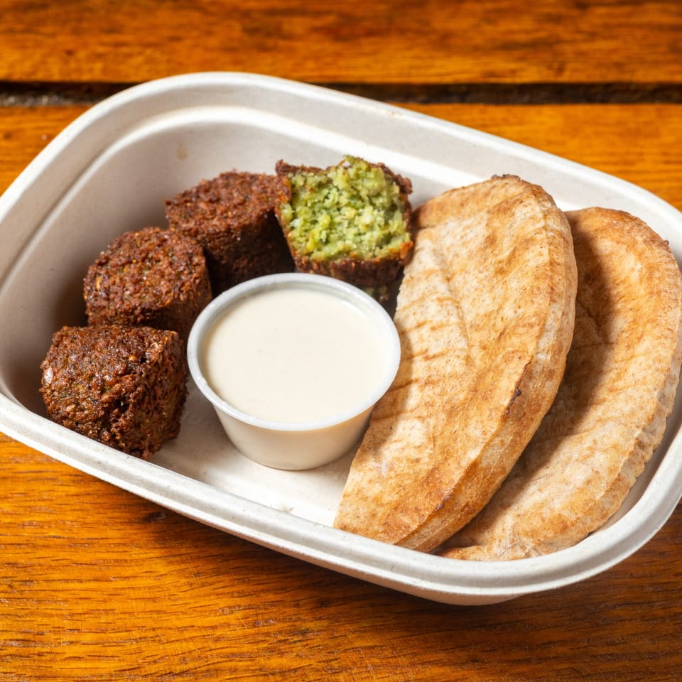 Falafel appetizer with pita and dip