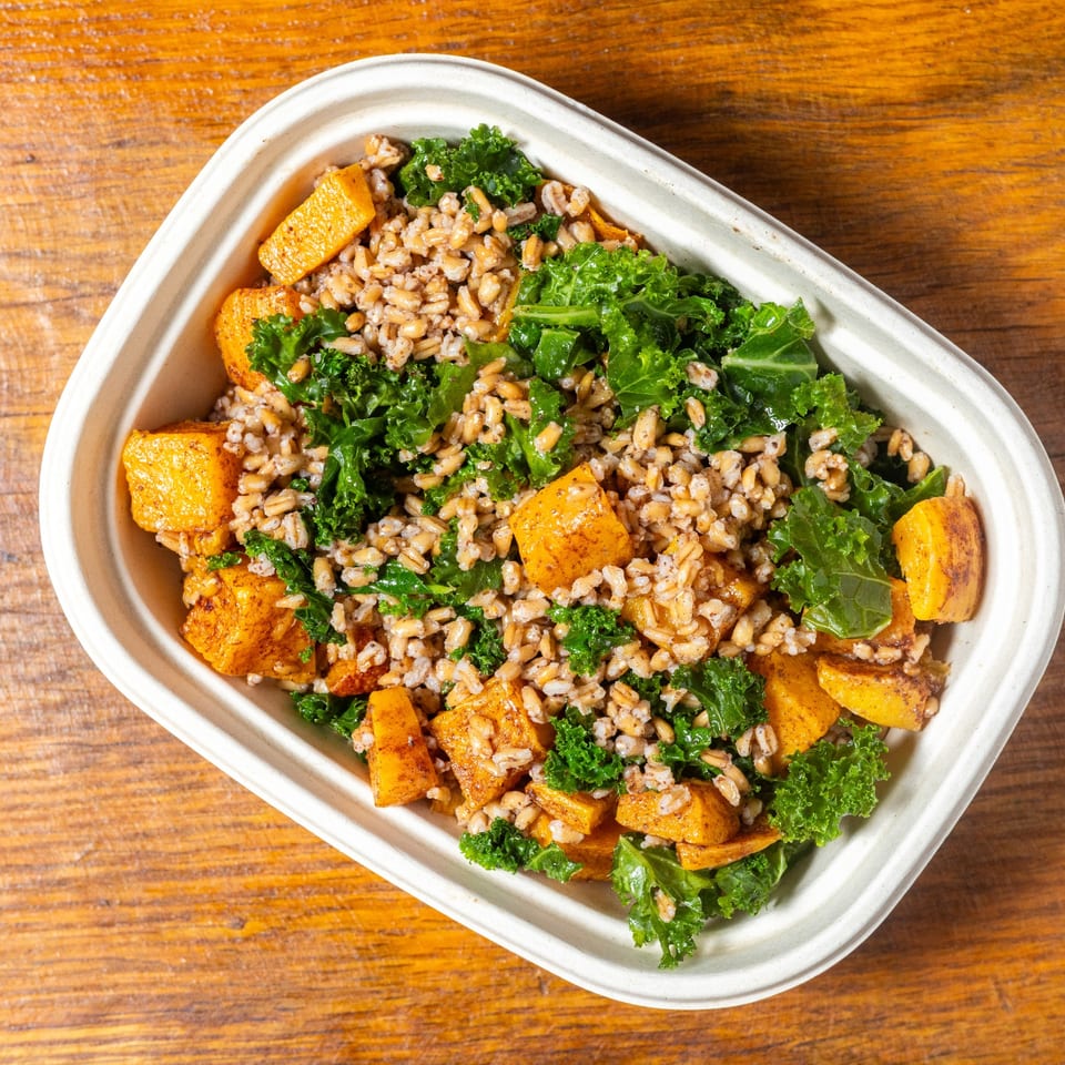 Farro salad with kale and squash