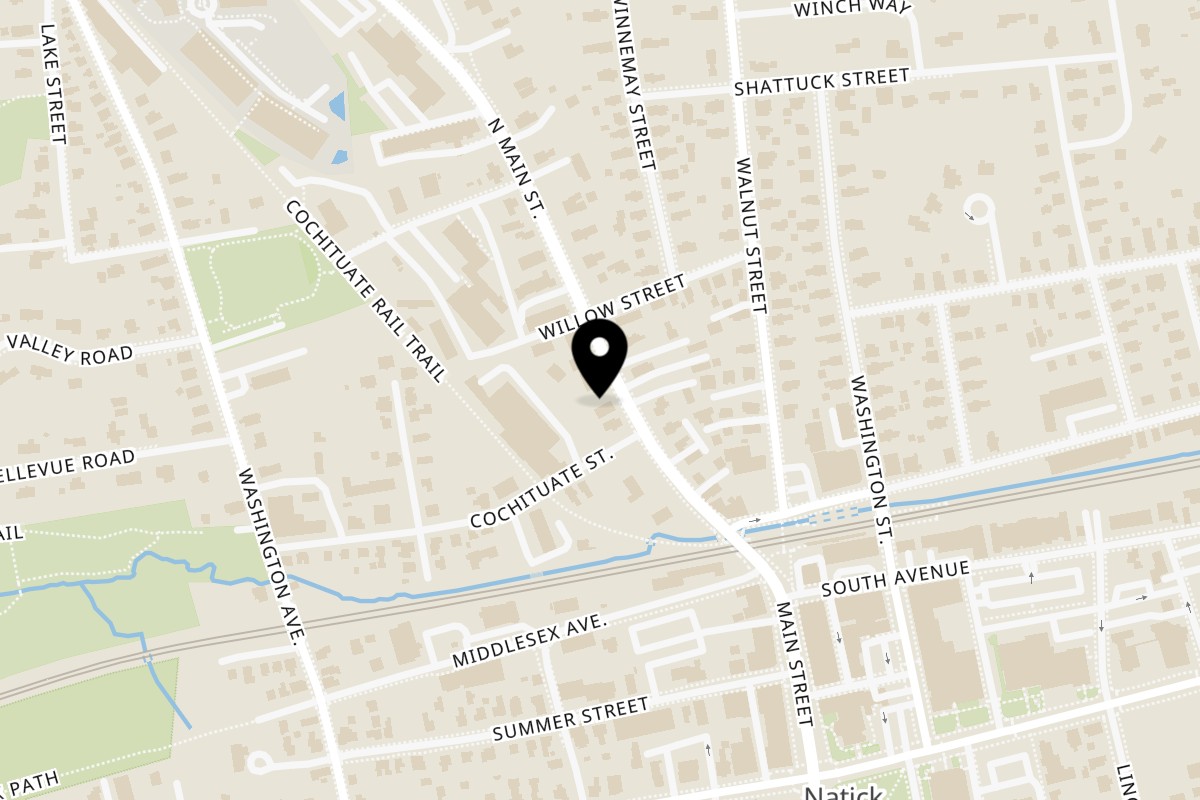 Map showing the location of Dates and Olives Mediterranean Grill on 28 N Main St in Natick